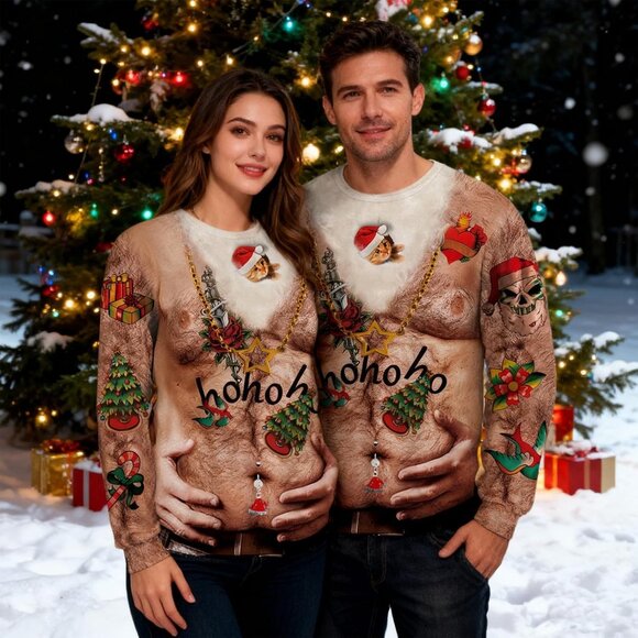 Unisex Christmas Sweatshirt Polyester Spandex Funny Ugly Graphic Pullover - Picture 4 of 5